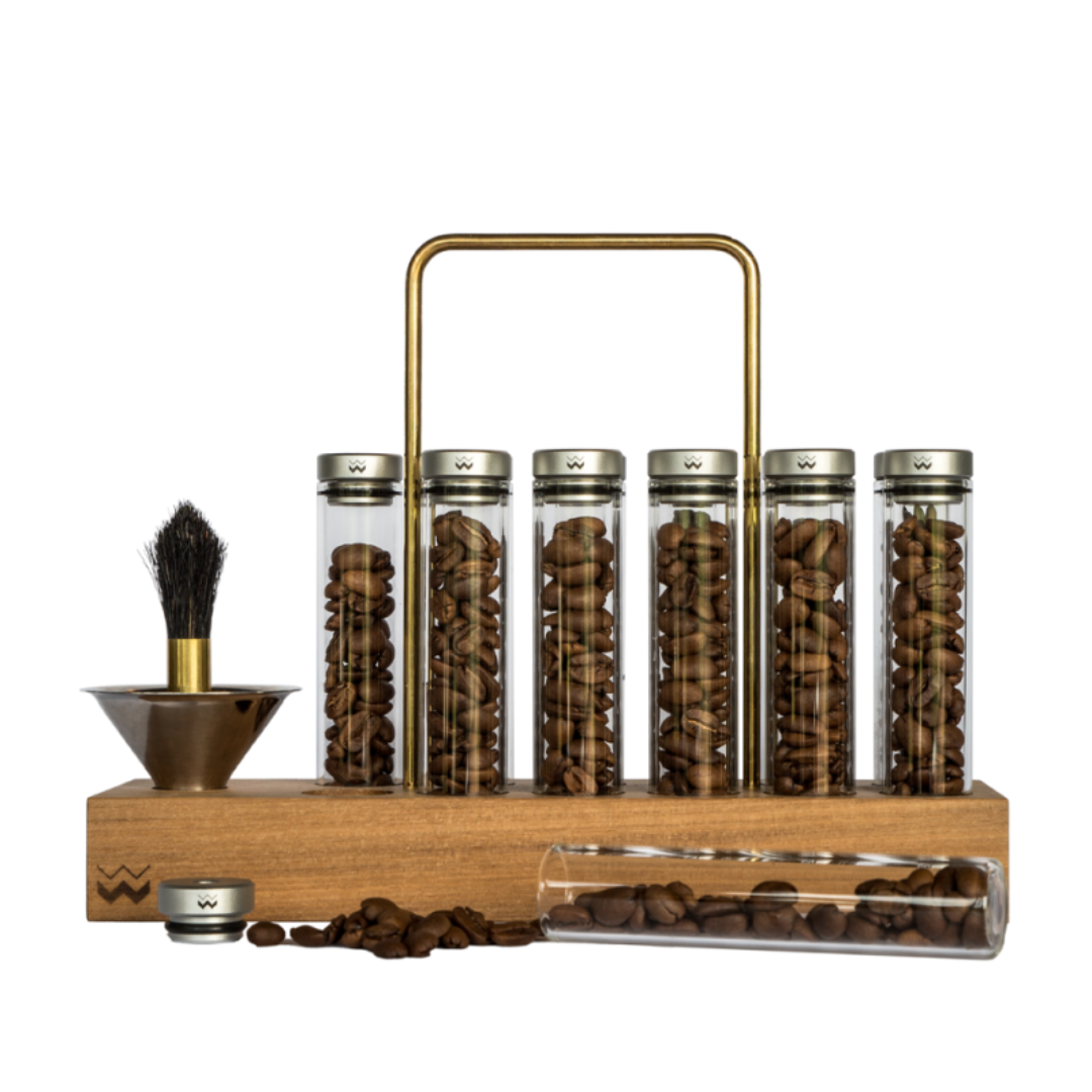 Weber Workshops Bean Cellar Glass-Teak & Brass Base/Black Wood Base