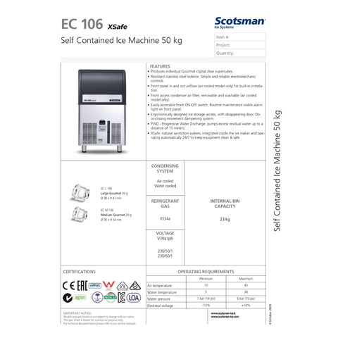 Scotsman ECM106 AS 50kg Ice Maker