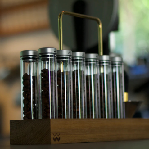 Weber Workshops Bean Cellar Glass-Teak & Brass Base/Black Wood Base