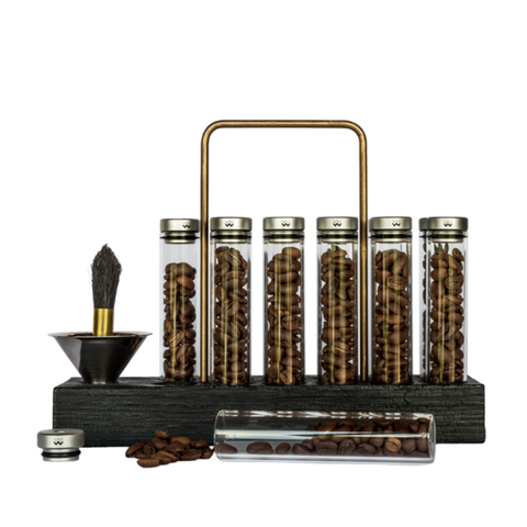 Weber Workshops Bean Cellar Glass-Teak & Brass Base/Black Wood Base