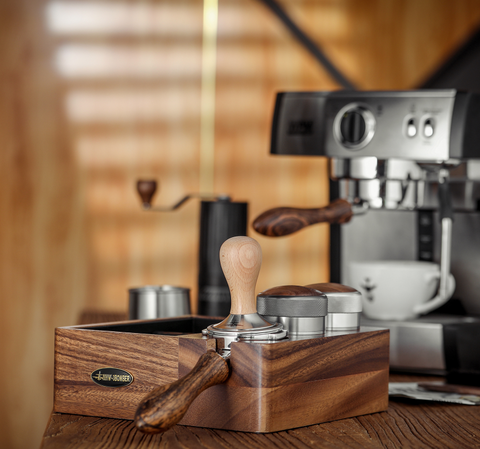 Mhw-3Bomber Large Multifunctional Knock box & Portafilter Holder (51-58mm) - Walnut