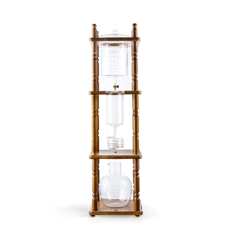 Yama Glass 25Cups Cold Drip Maker Curved Brown Wood Frame
