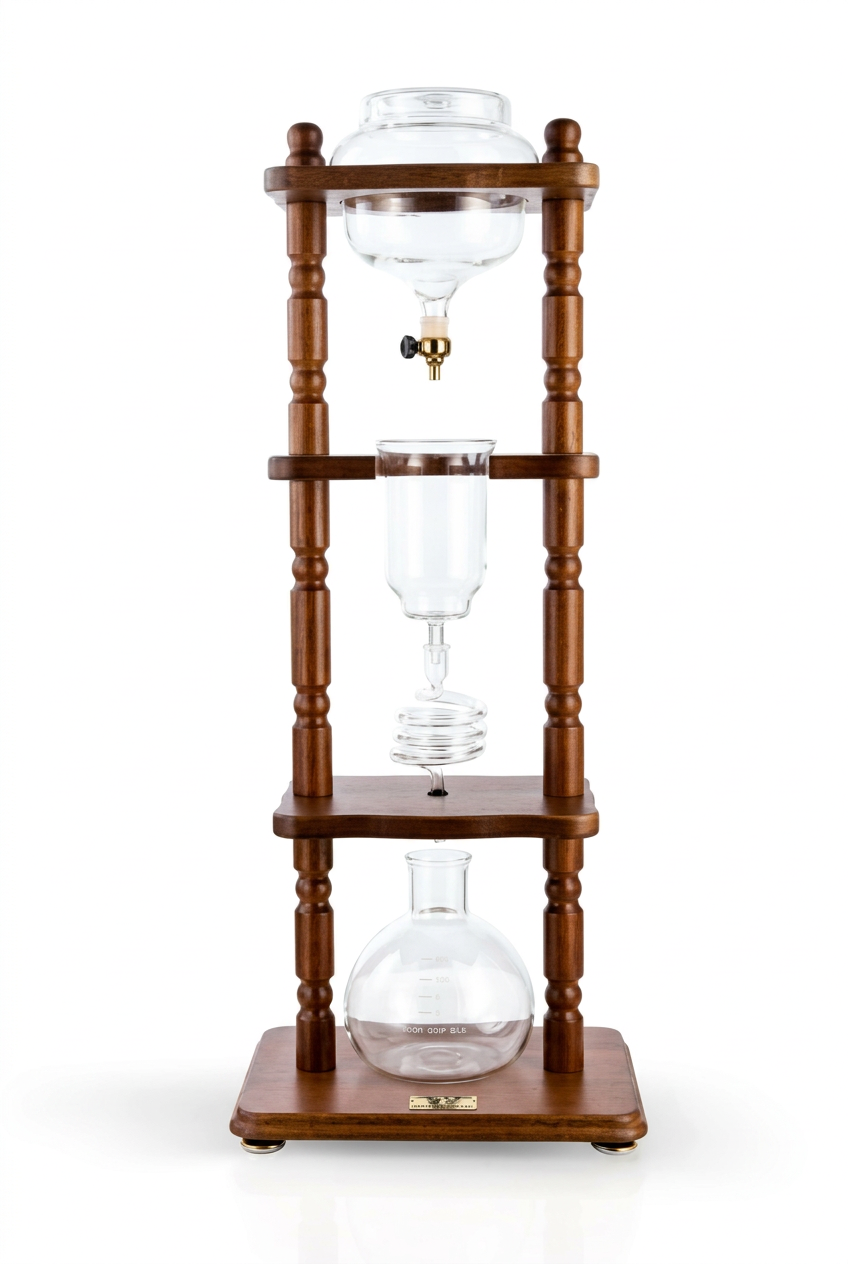 Yama Glass 6-8 Cups Cold Drip Maker Curved Brown Wood Frame