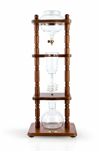 Yama Glass 6-8 Cups Cold Drip Maker Curved Brown Wood Frame
